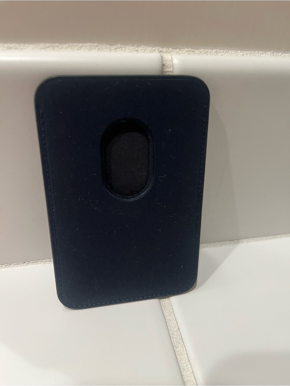 Apple Navy Magnetic Stick-On Card Wallet with Thumb Slot